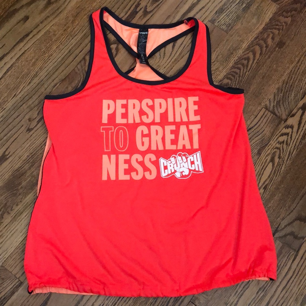 Crunch brand workout tank, with drawstring detail